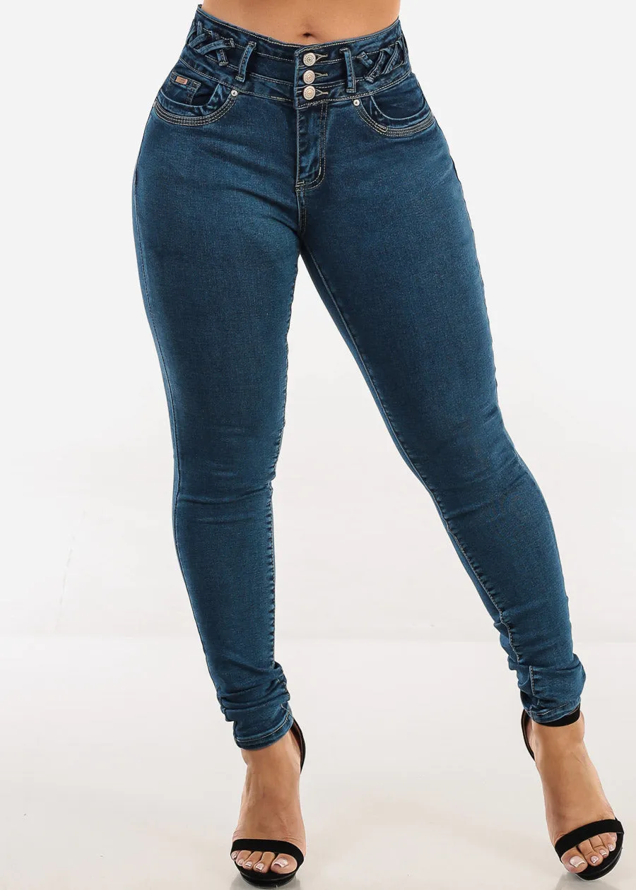 Butt Lift High Waist Skinny Jeans Blue w Lace Up Design sold by Moda product image thumbnail 3