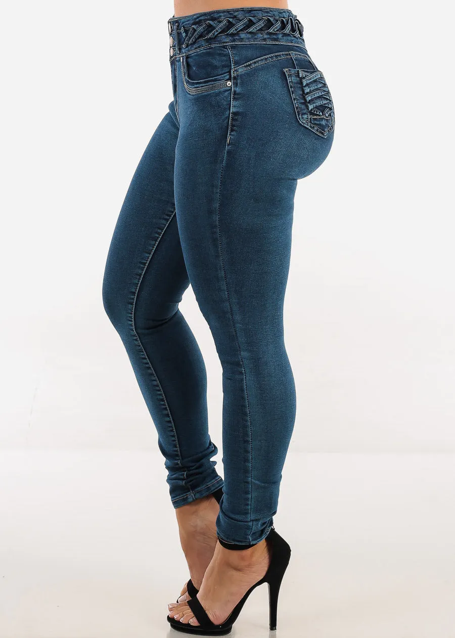 Butt Lift High Waist Skinny Jeans Blue w Lace Up Design sold by Moda product image thumbnail 4