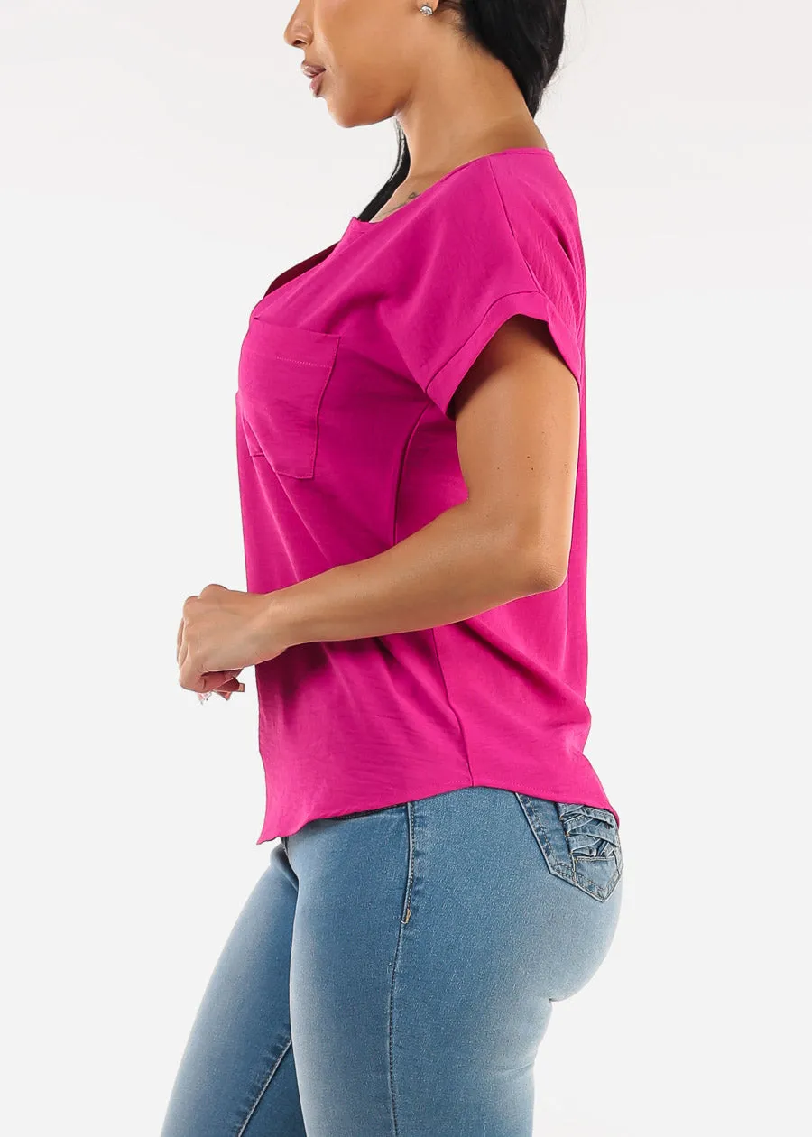 Casual Short Sleeve Vneck Blouse Fuchsia sold by Moda product image thumbnail 3