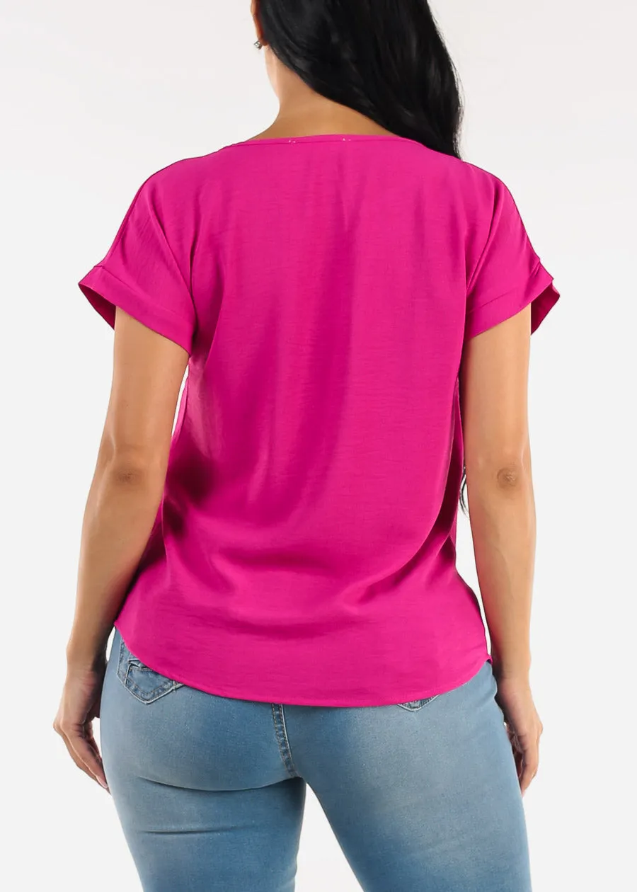 Casual Short Sleeve Vneck Blouse Fuchsia sold by Moda product image thumbnail 4