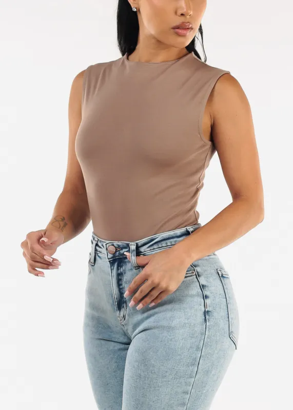 Sleeveless Mock Neck Stretchy Top Mocha sold by Moda