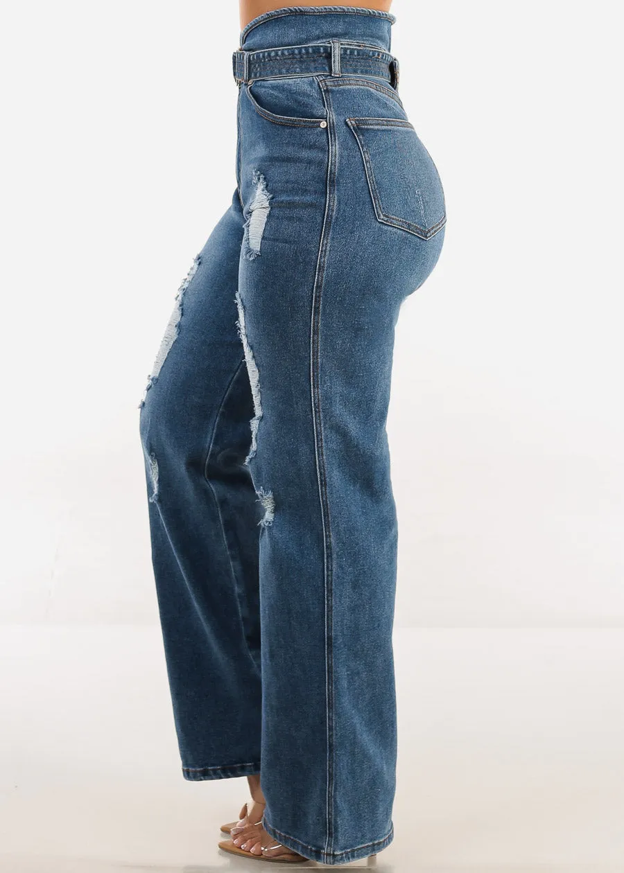 Super High Waist Distressed Wide Leg Stretch Jeans Blue sold by Moda product image thumbnail 5