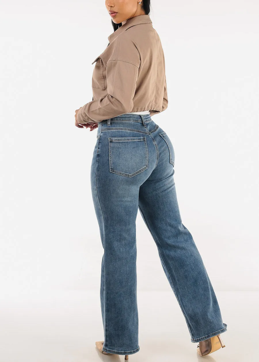High Waisted Straight Wide Leg Stretch Jeans Light Wash sold by Moda product image thumbnail 5