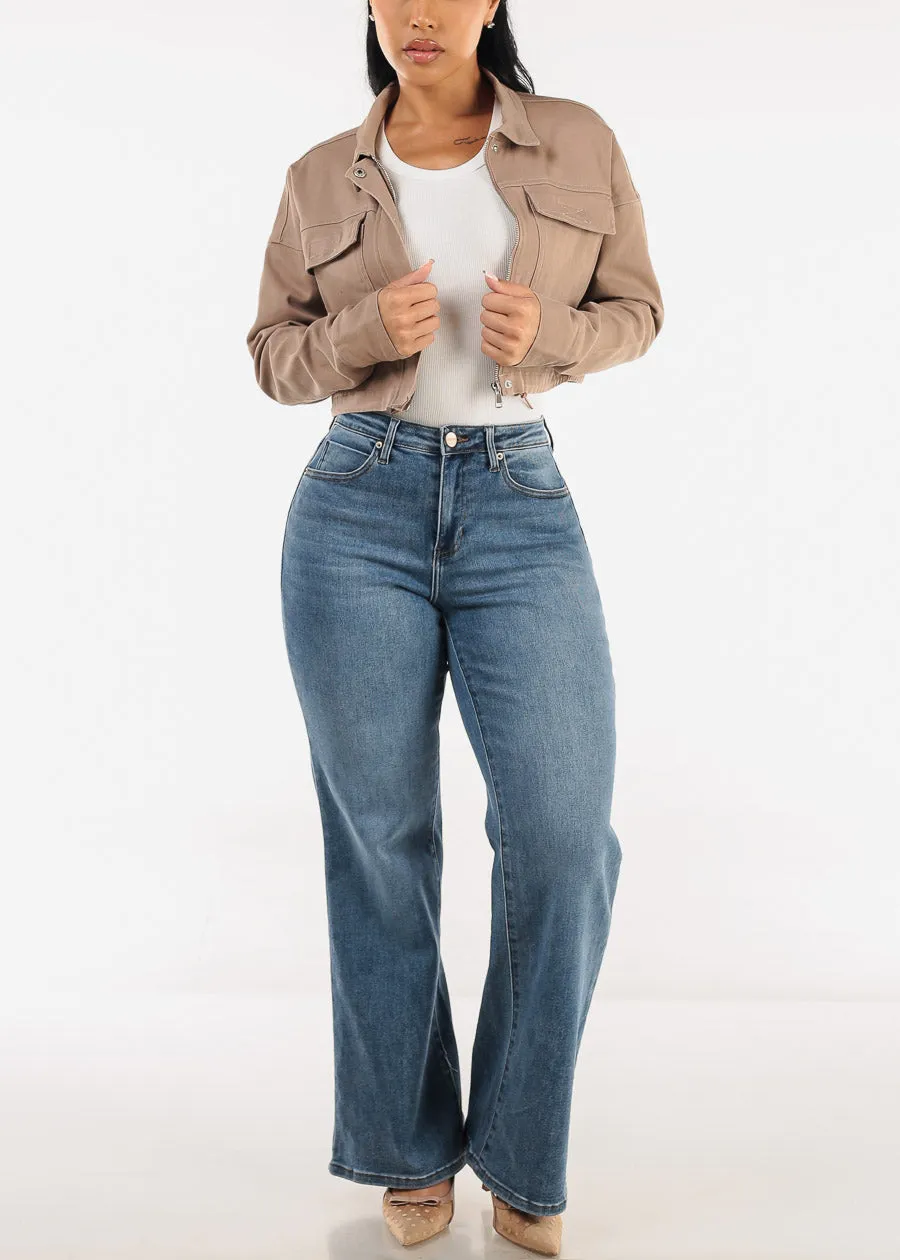 High Waisted Straight Wide Leg Stretch Jeans Light Wash sold by Moda product image thumbnail 2