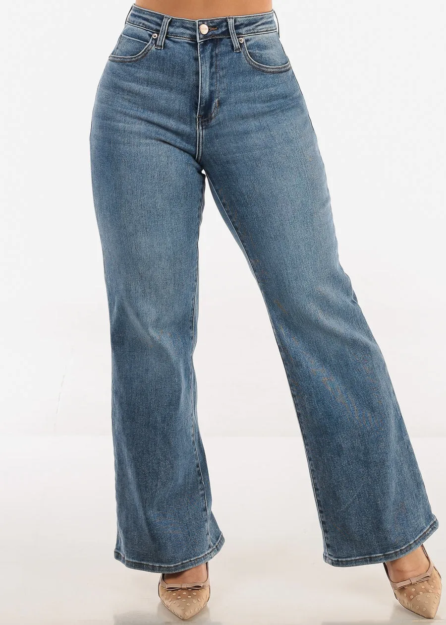 High Waisted Straight Wide Leg Stretch Jeans Light Wash sold by Moda