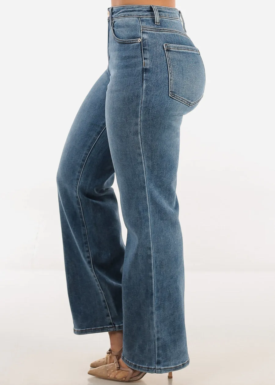 High Waisted Straight Wide Leg Stretch Jeans Light Wash sold by Moda product image thumbnail 3