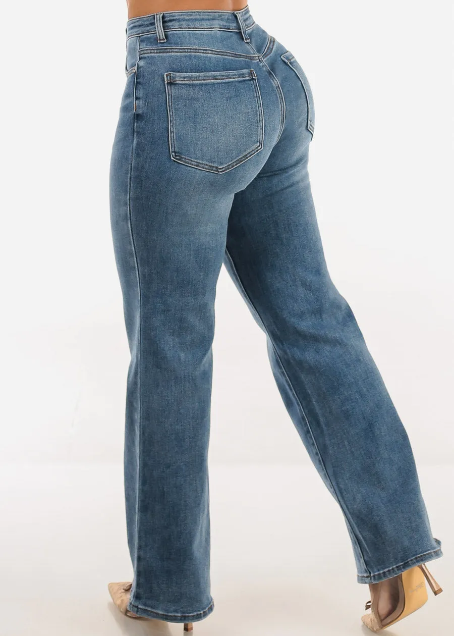 High Waisted Straight Wide Leg Stretch Jeans Light Wash sold by Moda product image thumbnail 4