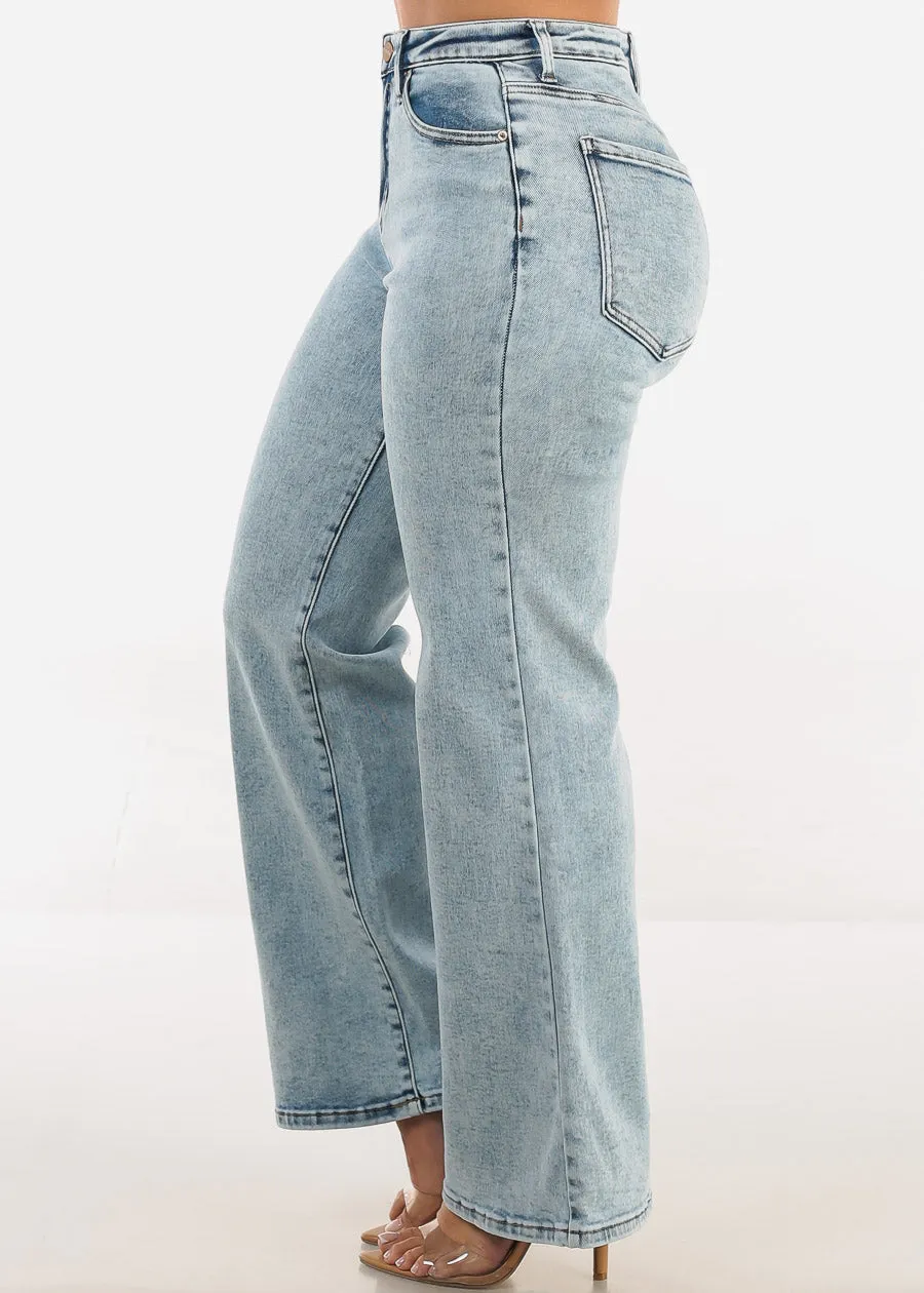 High Waist Straight Wide Leg Stretch Jeans Acid Wash sold by Moda product image thumbnail 4