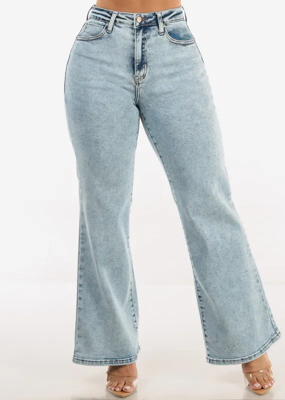 High Waist Straight Wide Leg Stretch Jeans Acid Wash sold by Moda