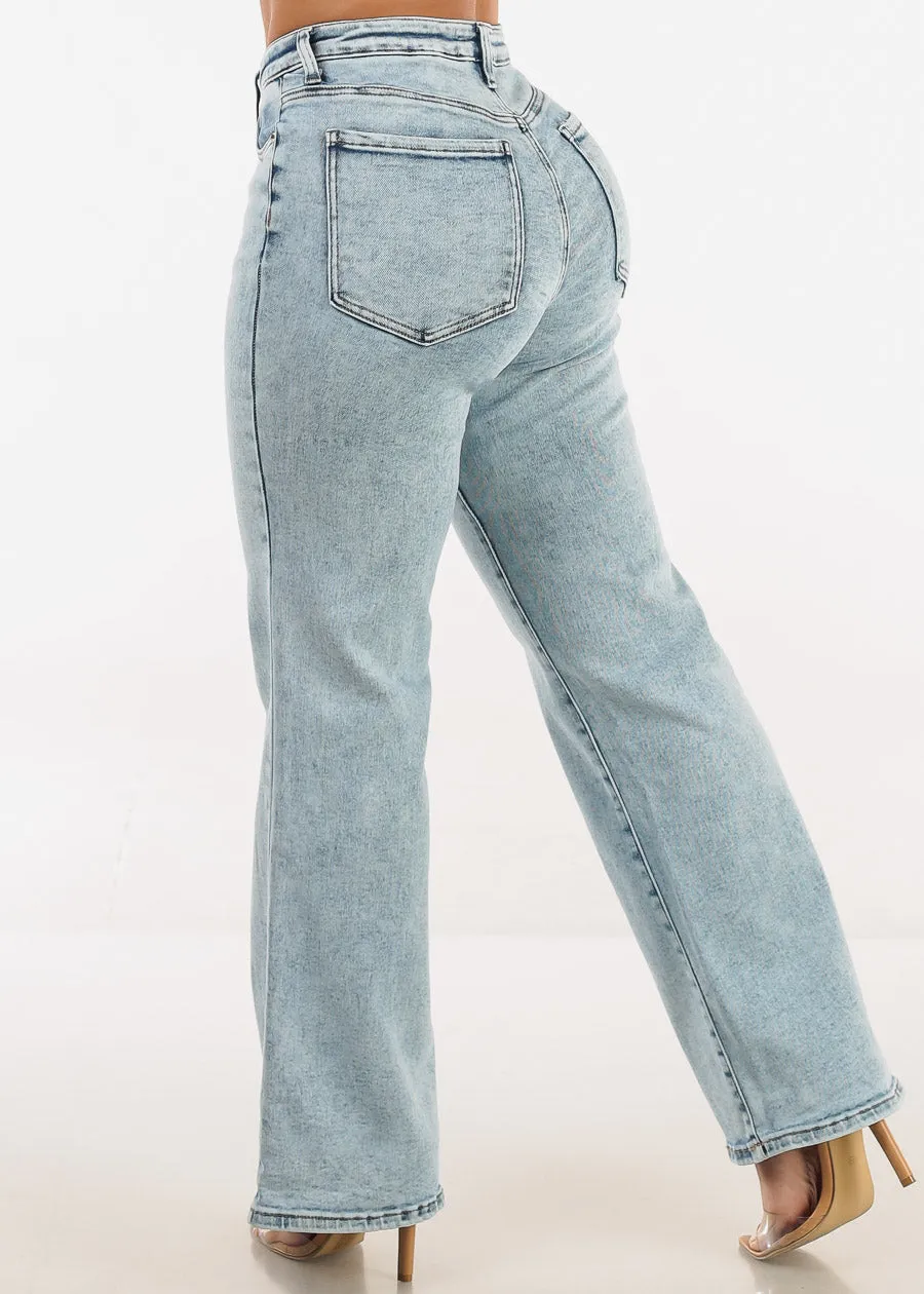 High Waist Straight Wide Leg Stretch Jeans Acid Wash sold by Moda product image thumbnail 5