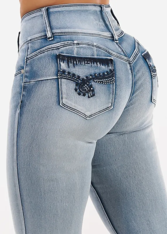 Butt Lift Mid Rise Acid Wash Stretch Skinny Jeans sold by Moda