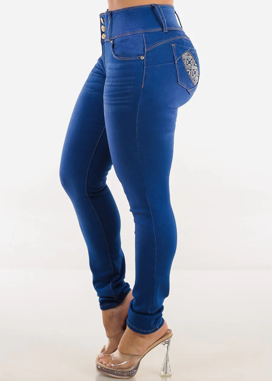 Butt Lift Mid Rise Stretchy Skinny Jeans Royal Blue sold by Moda product image thumbnail 5