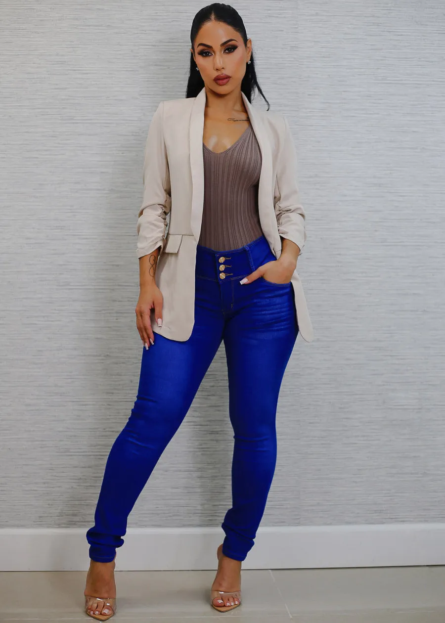 Butt Lift Mid Rise Stretchy Skinny Jeans Royal Blue sold by Moda product image thumbnail 2