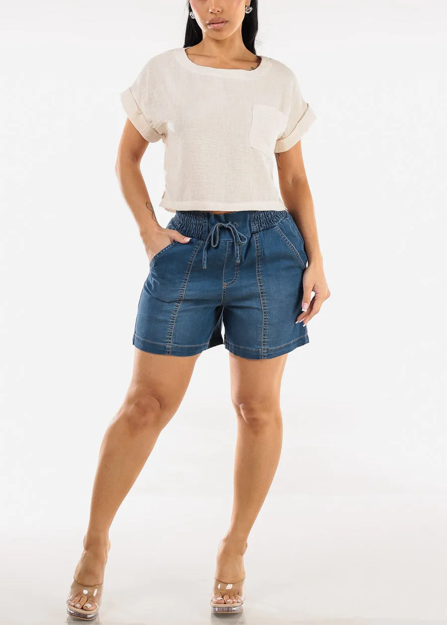 Smocked Spandex Waist Denim Short med Blue sold by Moda product image thumbnail 2