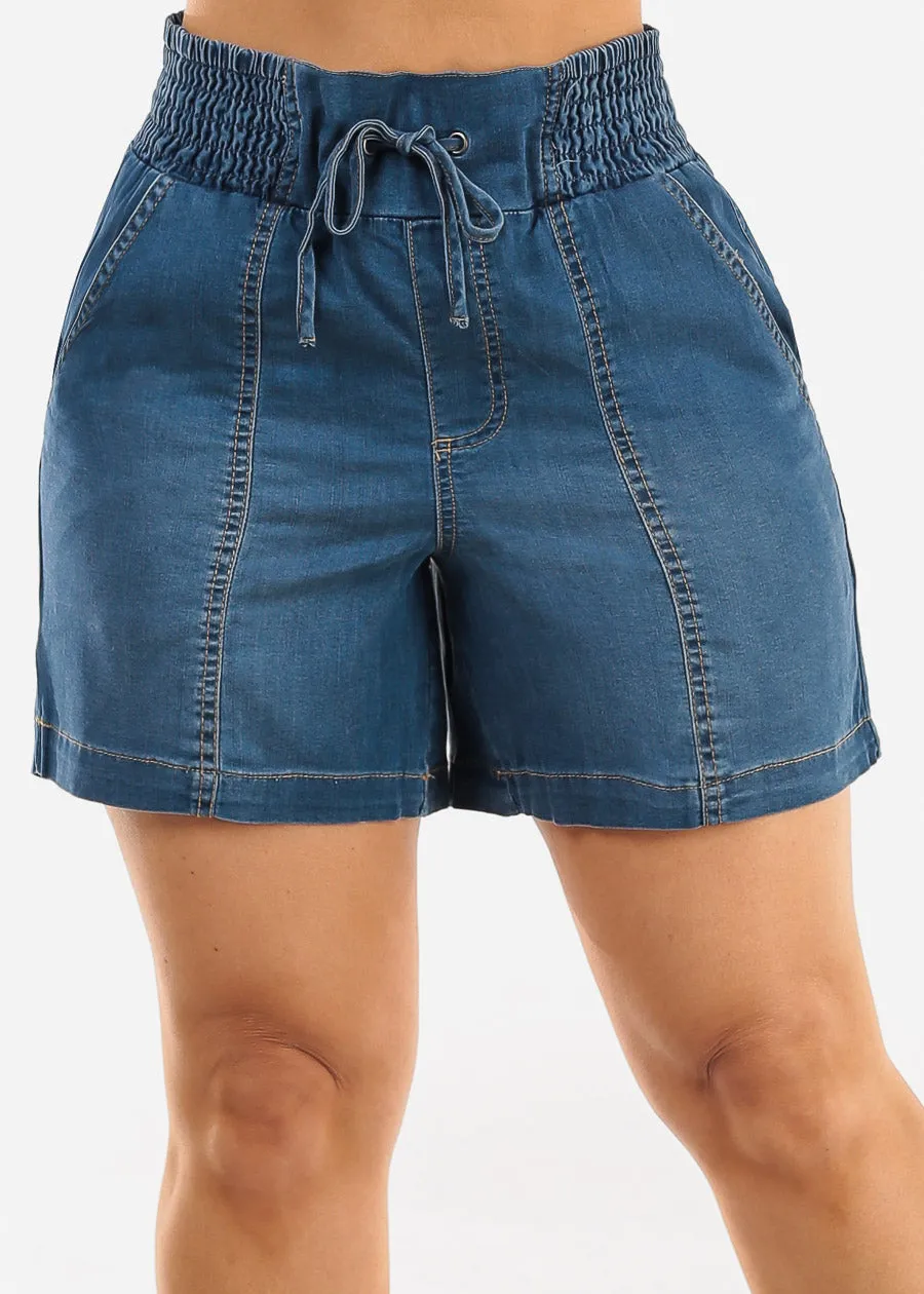 Smocked Spandex Waist Denim Short med Blue sold by Moda