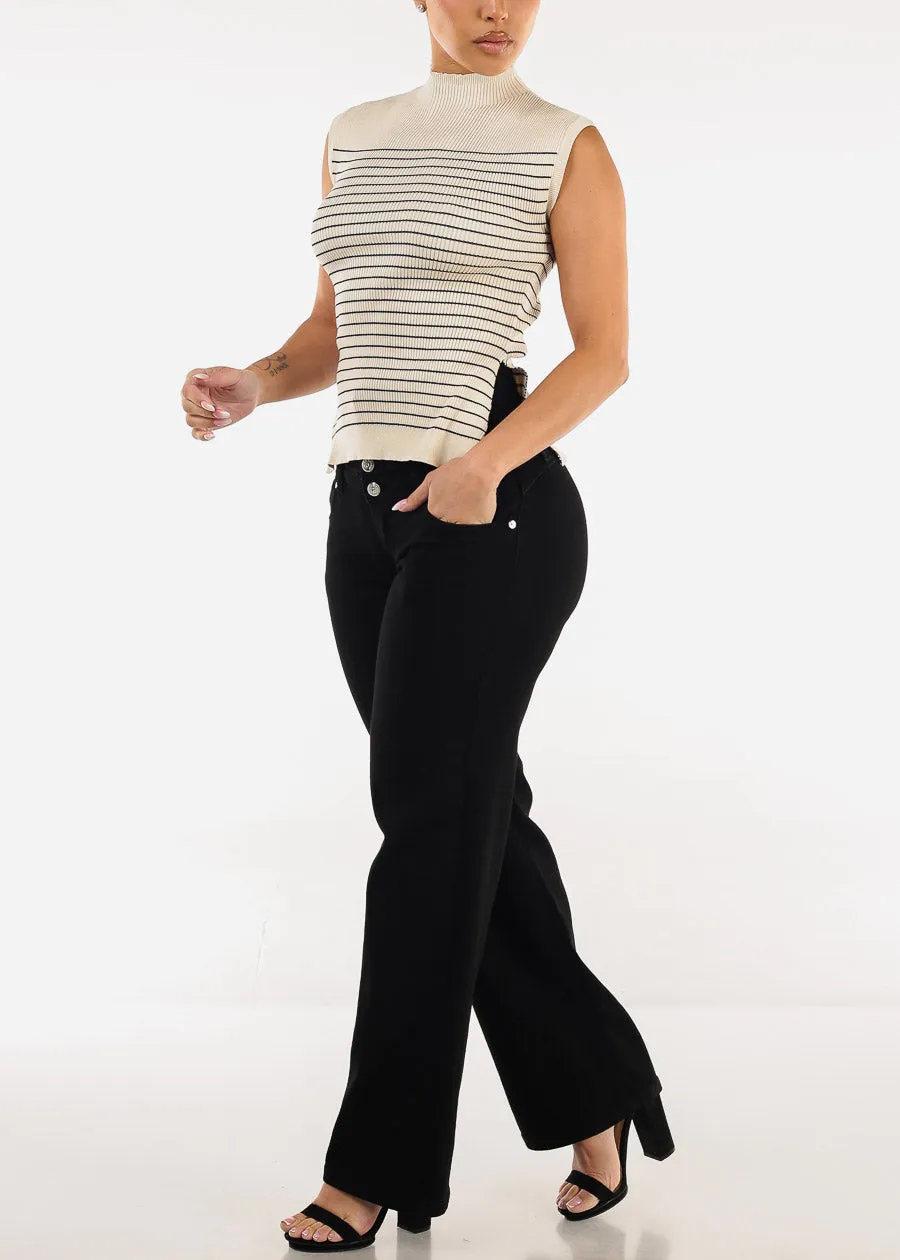 Sleeveless Mock Neck Stripe Sweater Top Beige sold by Moda product image thumbnail 5