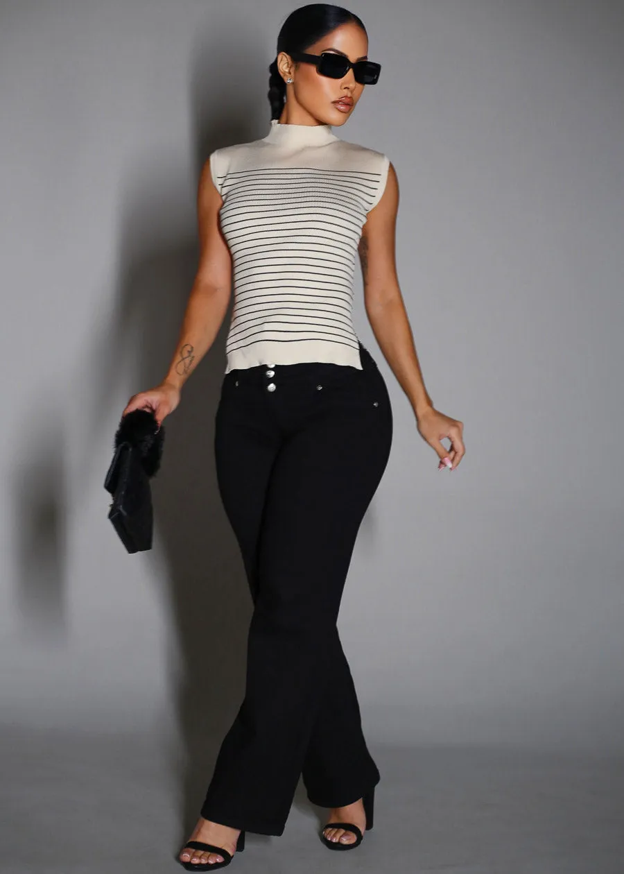 Sleeveless Mock Neck Stripe Sweater Top Beige sold by Moda product image thumbnail 2