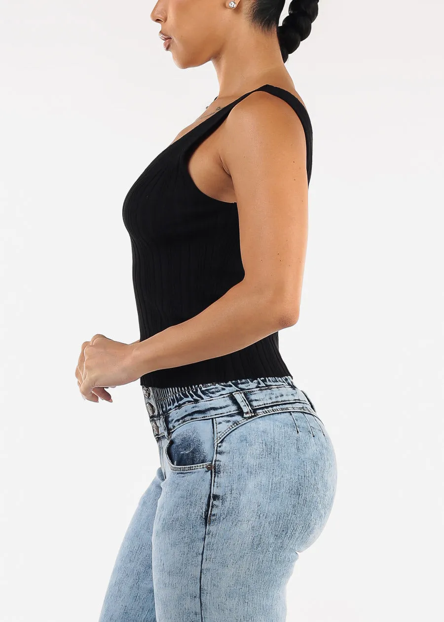 Sleeveless Vneck Knitted Stretch Top Black sold by Moda product image thumbnail 3