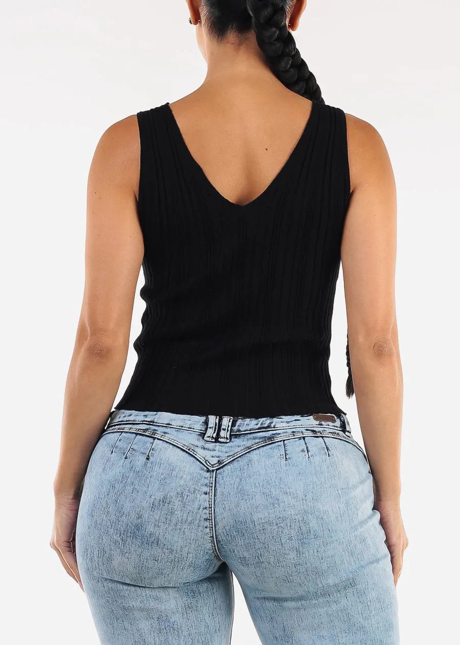 Sleeveless Vneck Knitted Stretch Top Black sold by Moda product image thumbnail 4