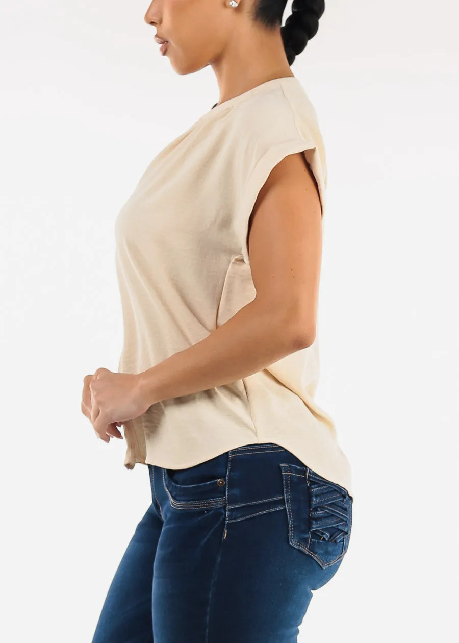 Casual Short Sleeve Vneck Lightweight Blouse Beige sold by Moda product image thumbnail 5