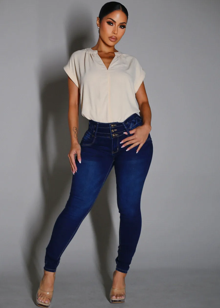 Casual Short Sleeve Vneck Lightweight Blouse Beige sold by Moda product image thumbnail 2