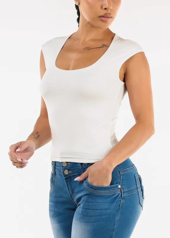 White Sleeveless Scoop Neck Stretch Top sold by Moda