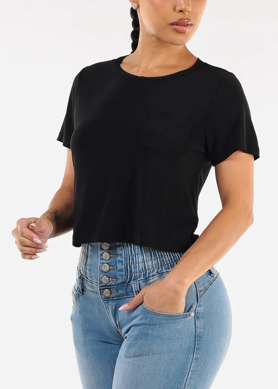 Stretchy Short Sleeve Crewneck Top Black sold by Moda