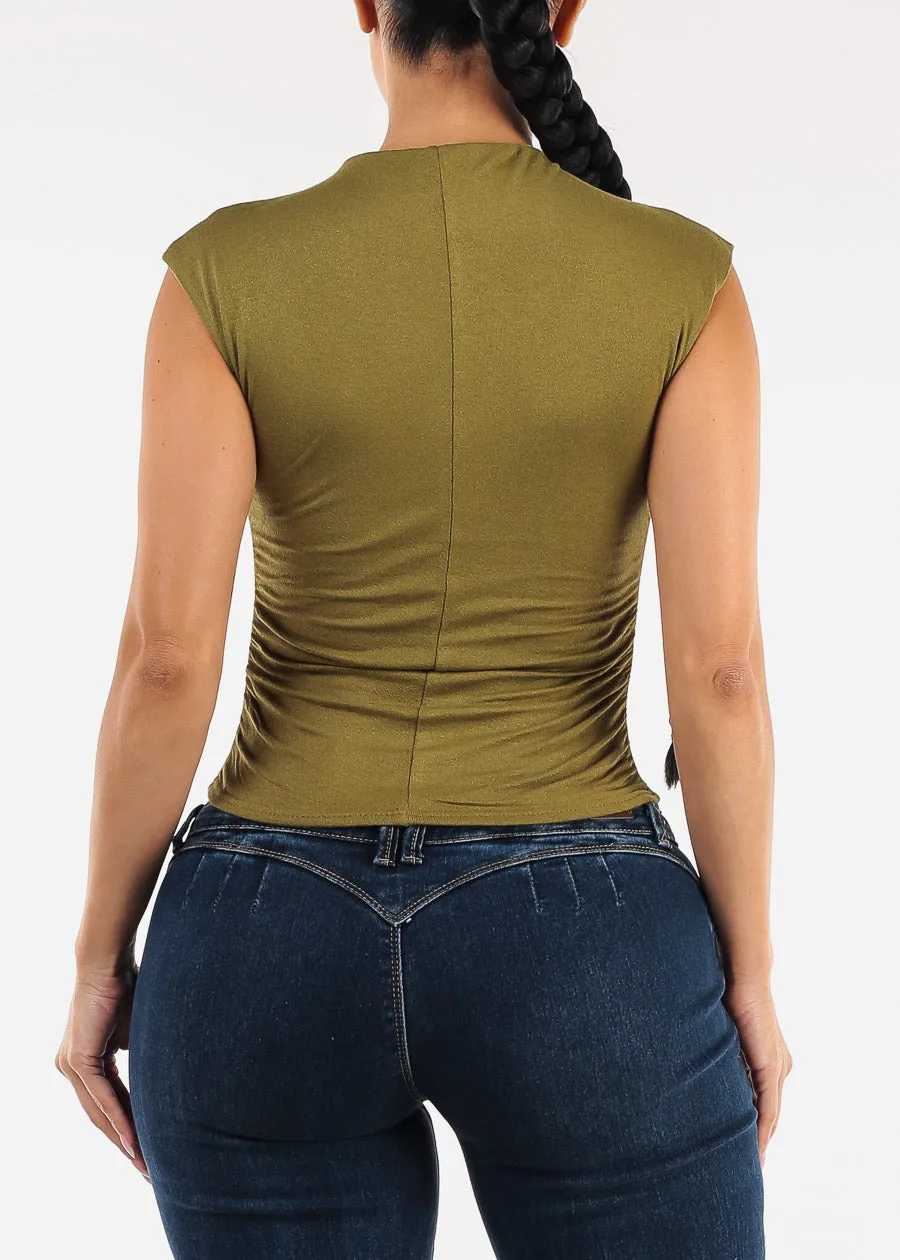 Stretchy Mock Neck Sleeveless Ruched Top Olive sold by Moda product image thumbnail 4
