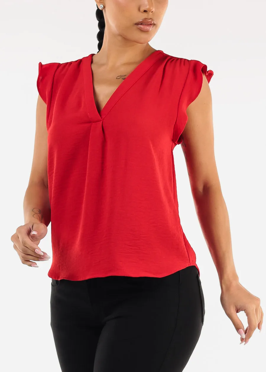 Short Sleeve Vneck Lightweight Blouse Red sold by Moda product image thumbnail 3