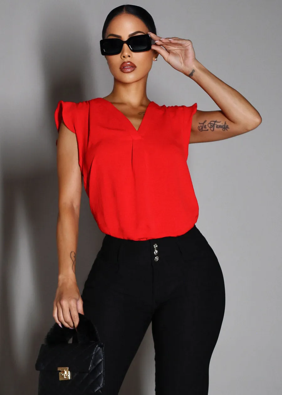 Short Sleeve Vneck Lightweight Blouse Red sold by Moda