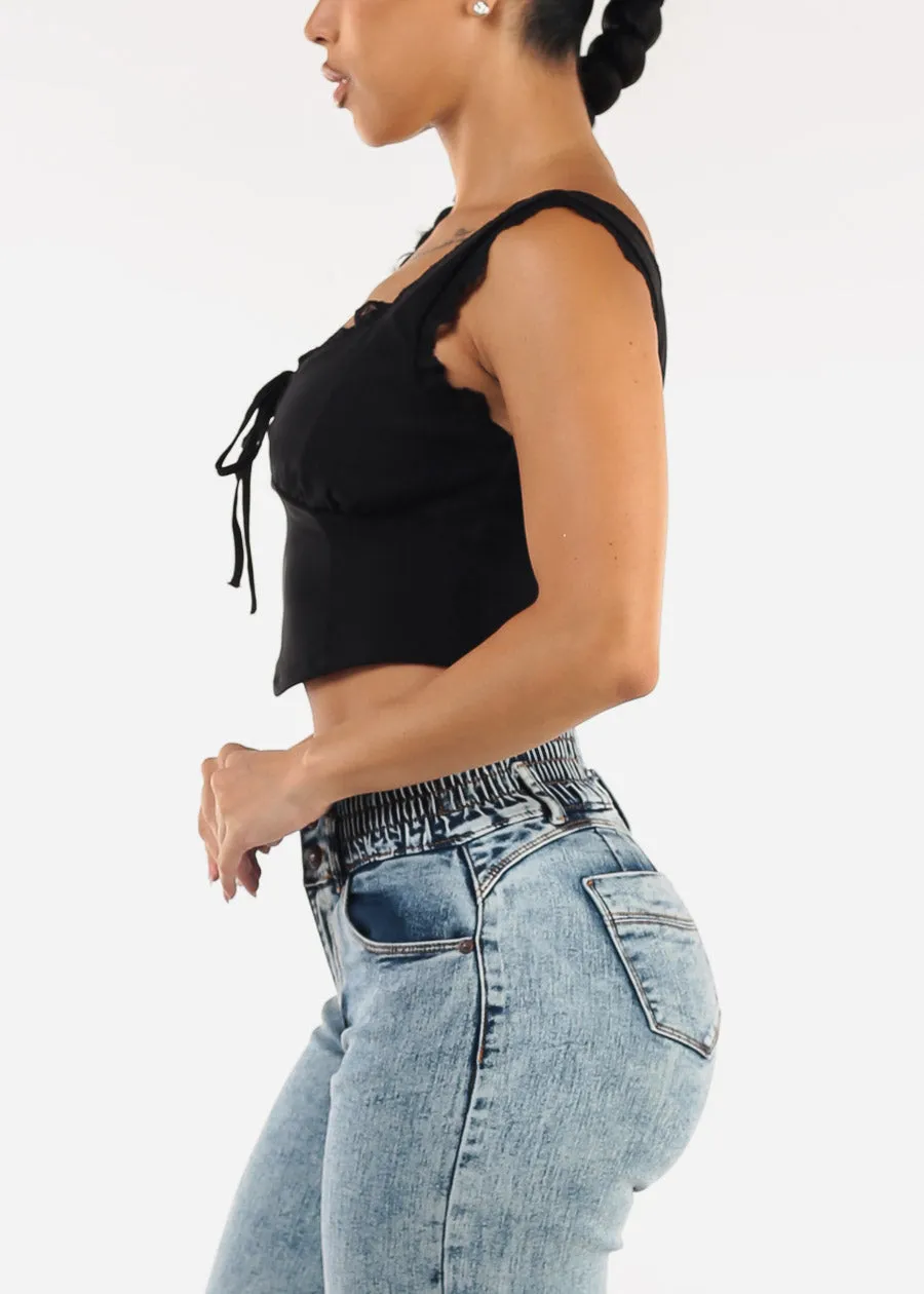 Sleeveless Black Crop Top w Lace Detail sold by Moda product image thumbnail 5