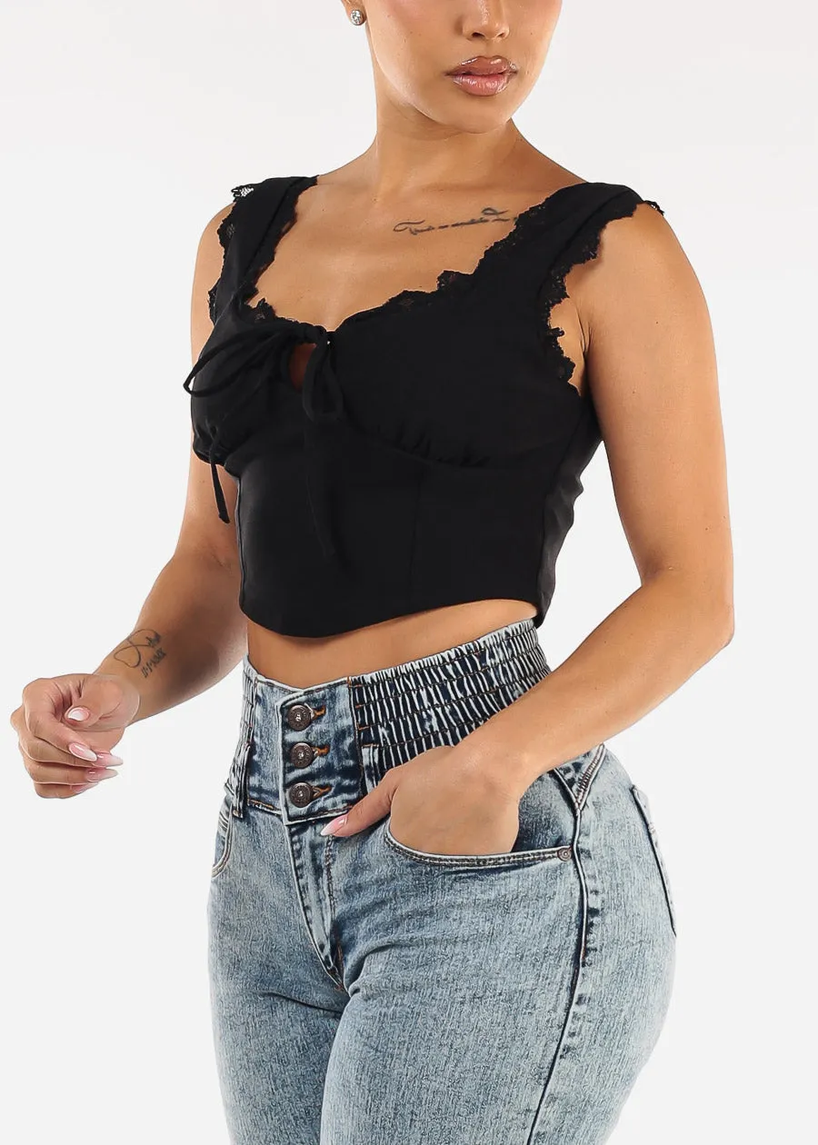 Sleeveless Black Crop Top w Lace Detail sold by Moda product image thumbnail 3