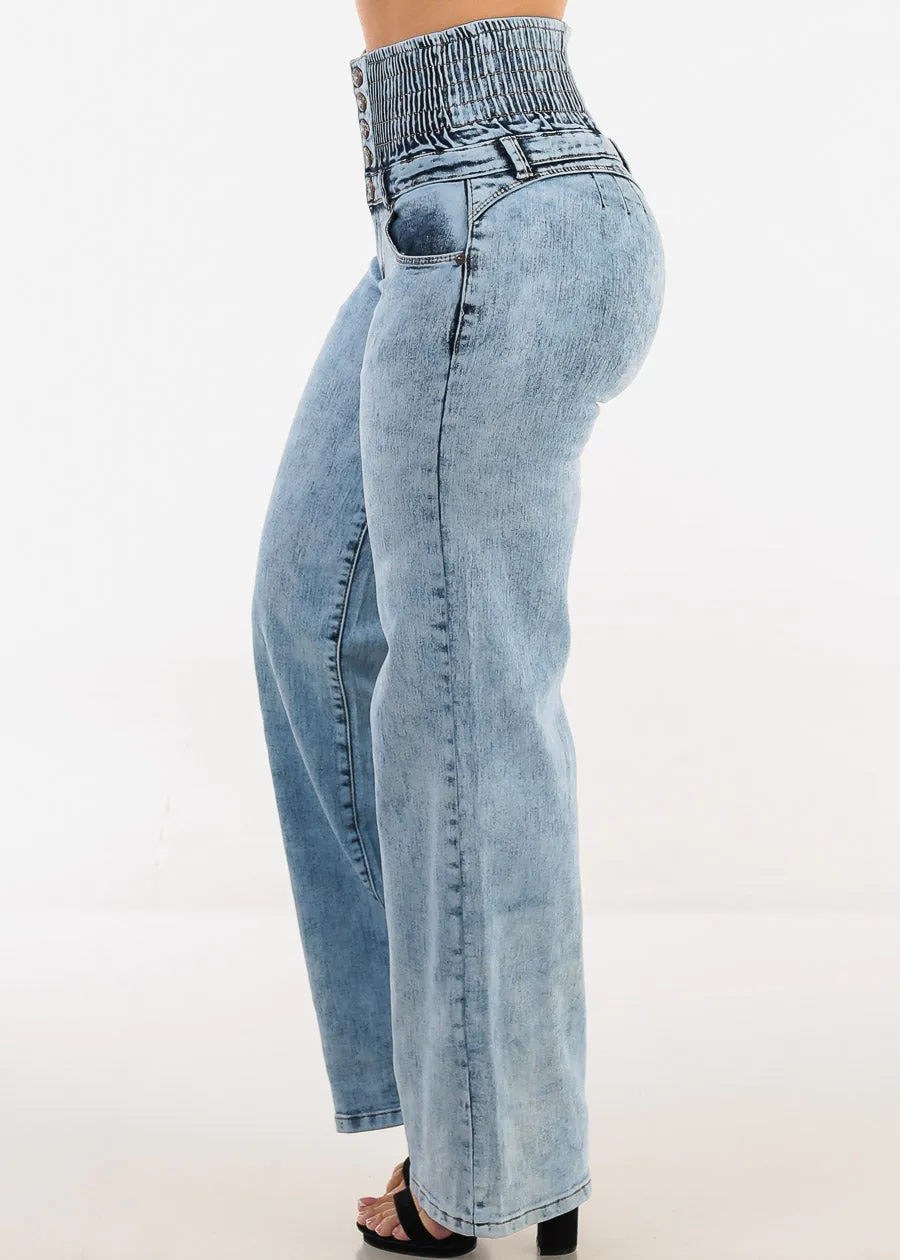 MX JEANS Butt Lift 5 Button Spandex Waist Straight Wide Leg Jeans Acid Wash sold by Moda product image thumbnail 5