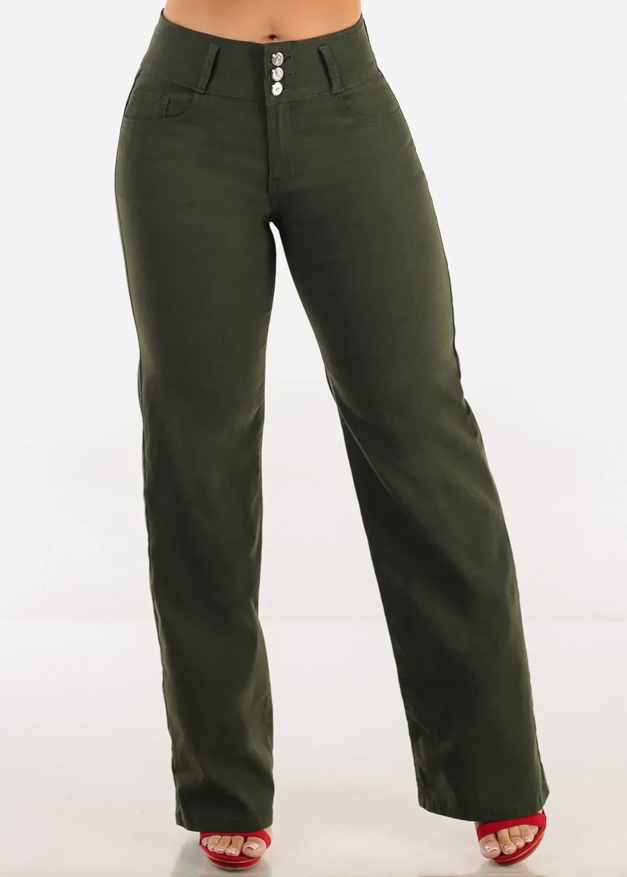 MX JEANS Butt Lift Hyper Stretch Straight Wide Leg Pants Olive sold by Moda product image thumbnail 4