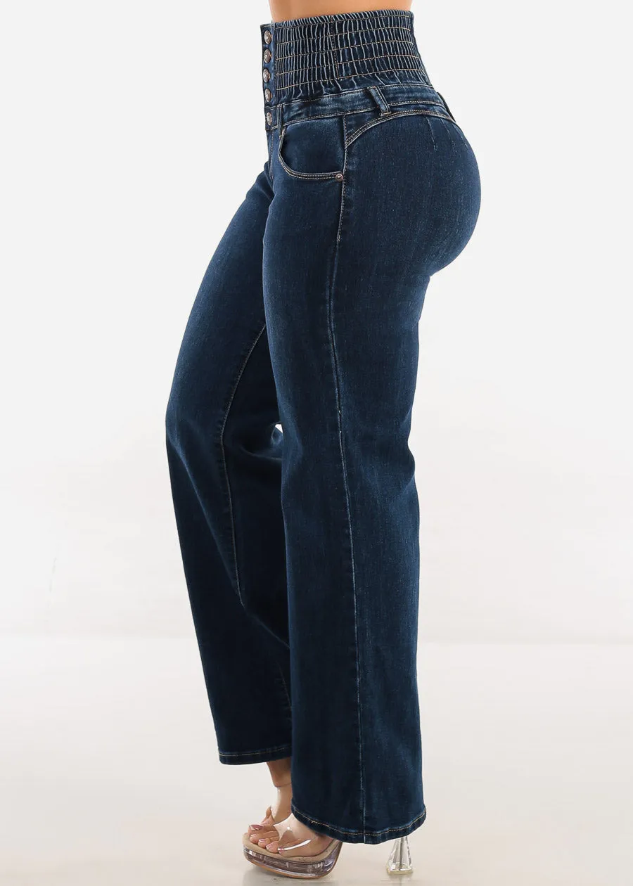 MX JEANS Butt Lift 5 Button Spandex Waist Straight Wide Leg Jeans Dark Wash sold by Moda product image thumbnail 5