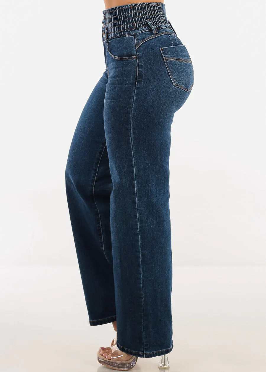 MX JEANS Butt Lift 3 Button Spandex Waist Straight Wide Leg Jeans Dark Blue sold by Moda product image thumbnail 5