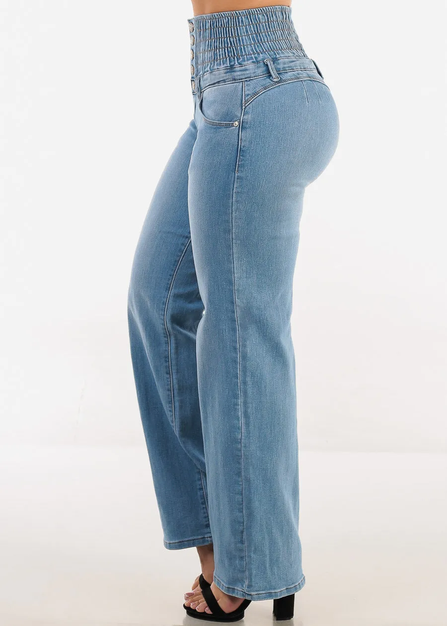 MX JEANS Butt Lift 5 Button Spandex Waist Straight Wide Leg Jeans Light Wash sold by Moda product image thumbnail 5
