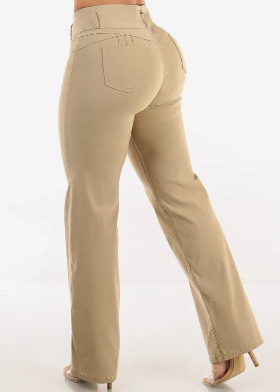 MX JEANS Butt Lift Hyper Stretch Straight Wide Leg Pants Khaki sold by Moda
