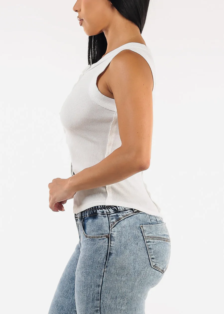 Sleeveless Henley Rib Knit Stretch Top White sold by Moda product image thumbnail 5