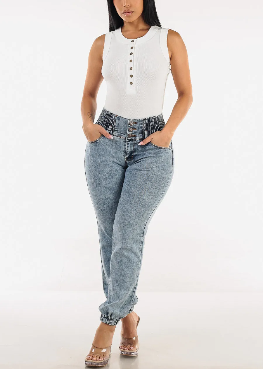 Sleeveless Henley Rib Knit Stretch Top White sold by Moda product image thumbnail 4