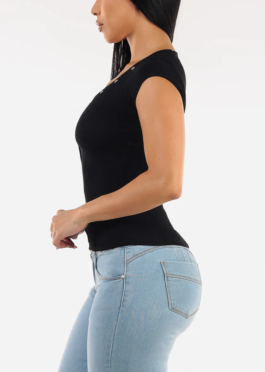 Short Sleeve Stretchy Ribbed Top Black sold by Moda product image thumbnail 3