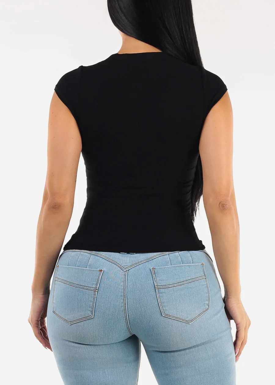 Short Sleeve Stretchy Ribbed Top Black sold by Moda product image thumbnail 4