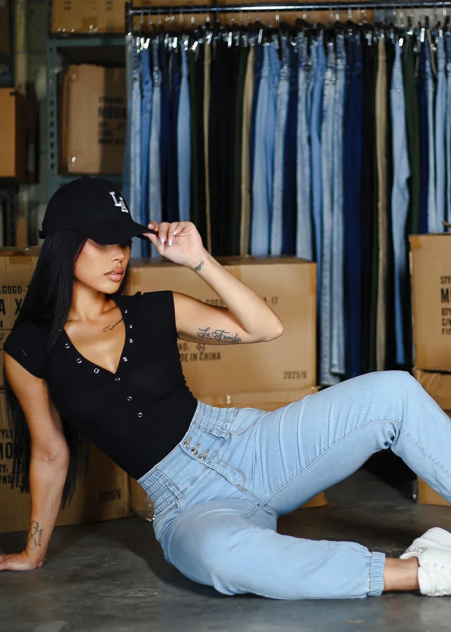 Short Sleeve Stretchy Ribbed Top Black sold by Moda product image thumbnail 2