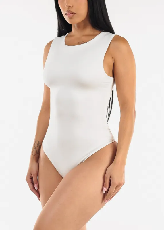 Sleeveless Crewneck White Stretch Thong Bodysuit sold by Moda