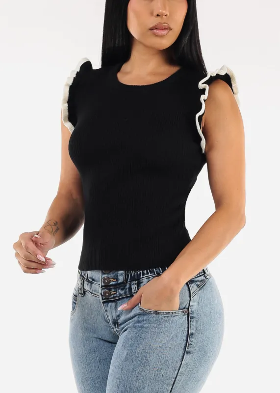 Ruffle Sleeves Sweater Blouse Black sold by Moda