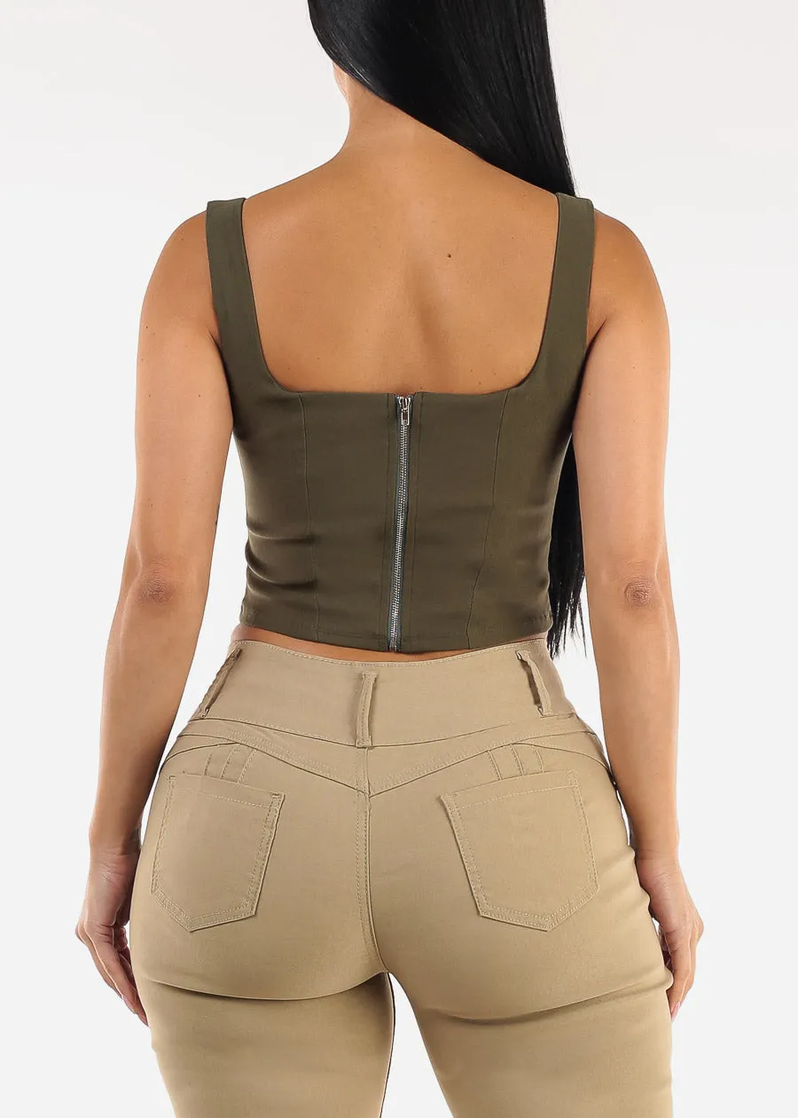 Sleeveless Lace Up Crop Top Olive sold by Moda product image thumbnail 4