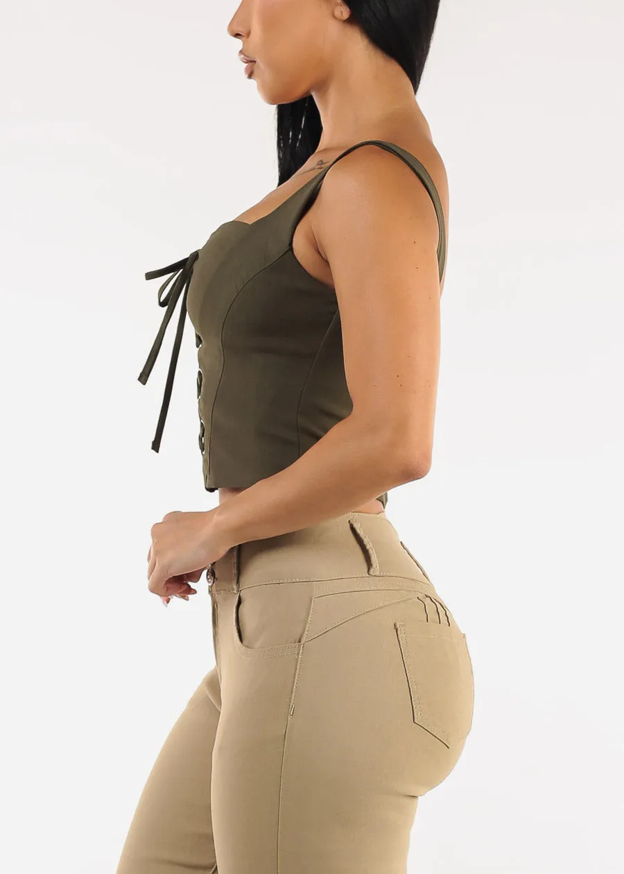 Sleeveless Lace Up Crop Top Olive sold by Moda product image thumbnail 3