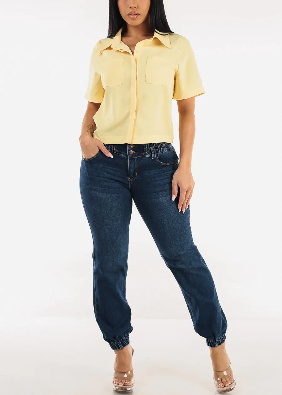 Short Sleeve Button Up Collared Blouse Yellow sold by Moda product image thumbnail 5