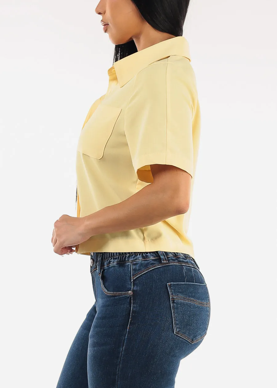 Short Sleeve Button Up Collared Blouse Yellow sold by Moda product image thumbnail 3