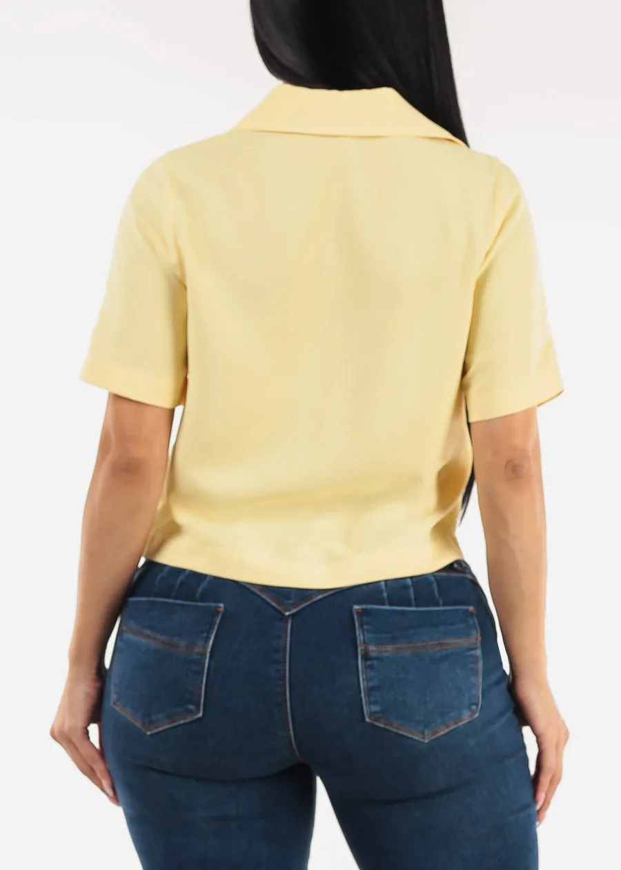 Short Sleeve Button Up Collared Blouse Yellow sold by Moda product image thumbnail 4